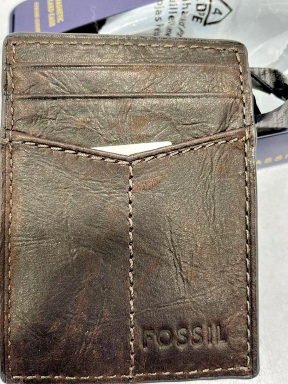 Fossil Ingram Magnetic Card Case Leather Brown